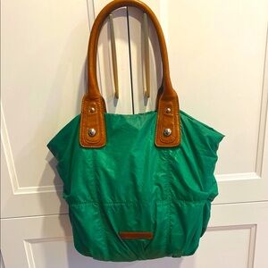 CHRISTOPHER KON quilted puffer nylon Green Slouchy Bag  Brown leather Straps